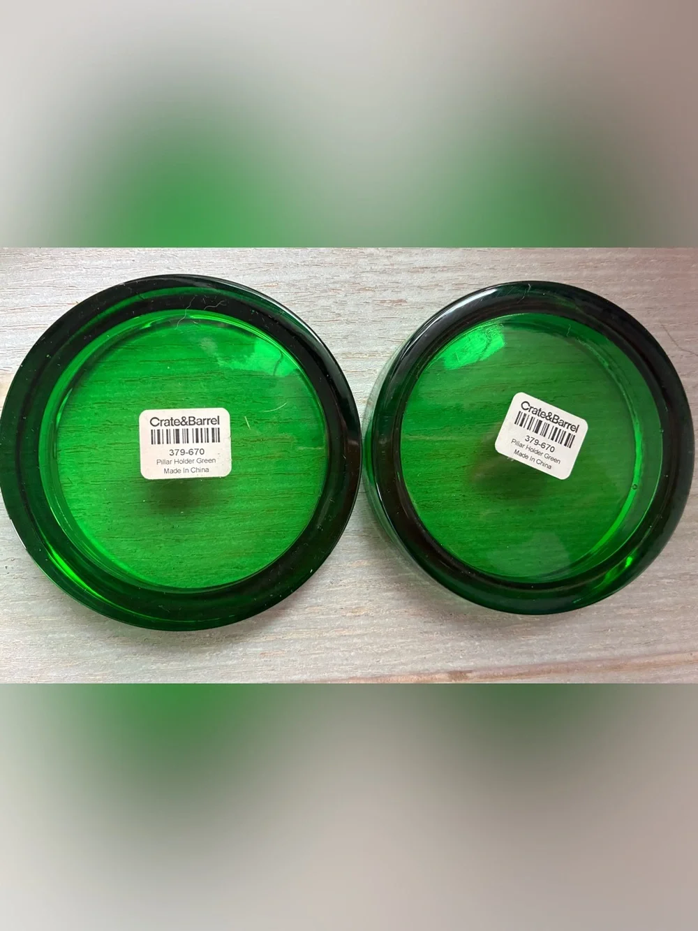 Vintage Crate and Barrel Deep Green Glass Pillar Candle holders